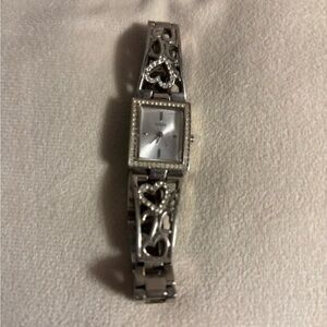 Guess Silver Heart-Link Crystal Accent Women's Watch